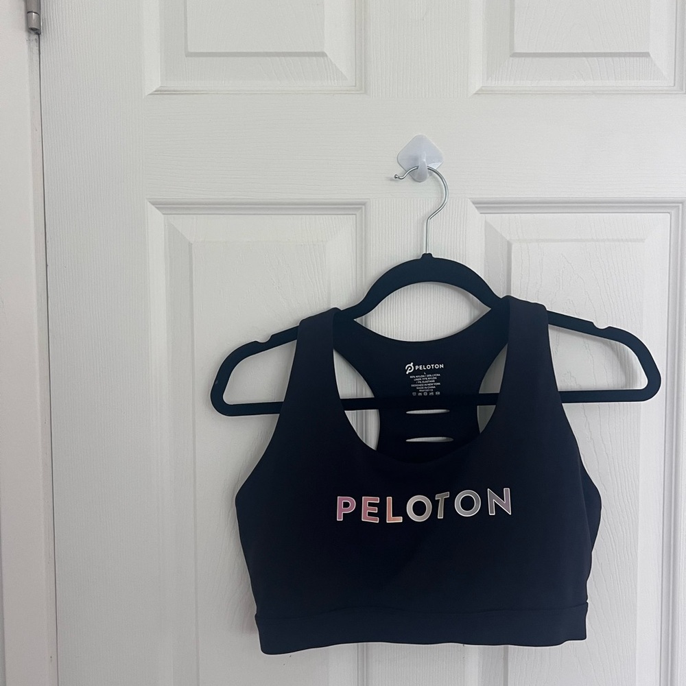 Peloton Black Racerback Sports Bra with Multicolor Logo